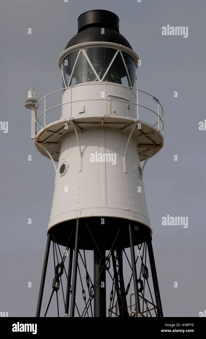 The small automatic black and white Peninnis light on the granite rocks of Peninnis Head Stock Photo