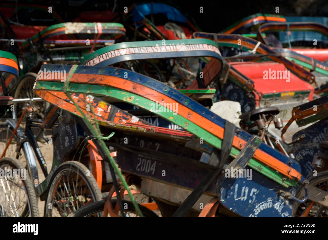 Rows of bicycle rickshaws, New Delhi, India Stock Photo Alamy