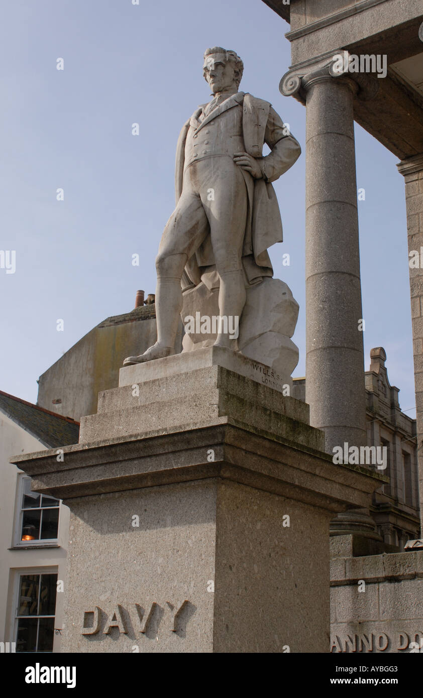 Statue of the chemist and physicist Sir Humphry Davy in Market Jew Street Penzance where he was born Stock Photo