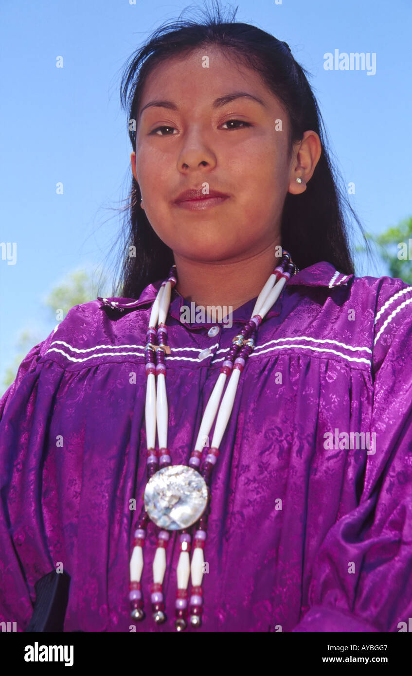 MR 540 Leinneah Chino, a Mescalero Apache, performs ethnic dance at Fort Stanton Heritage Days near Lincoln, New Mexico. Stock Photo