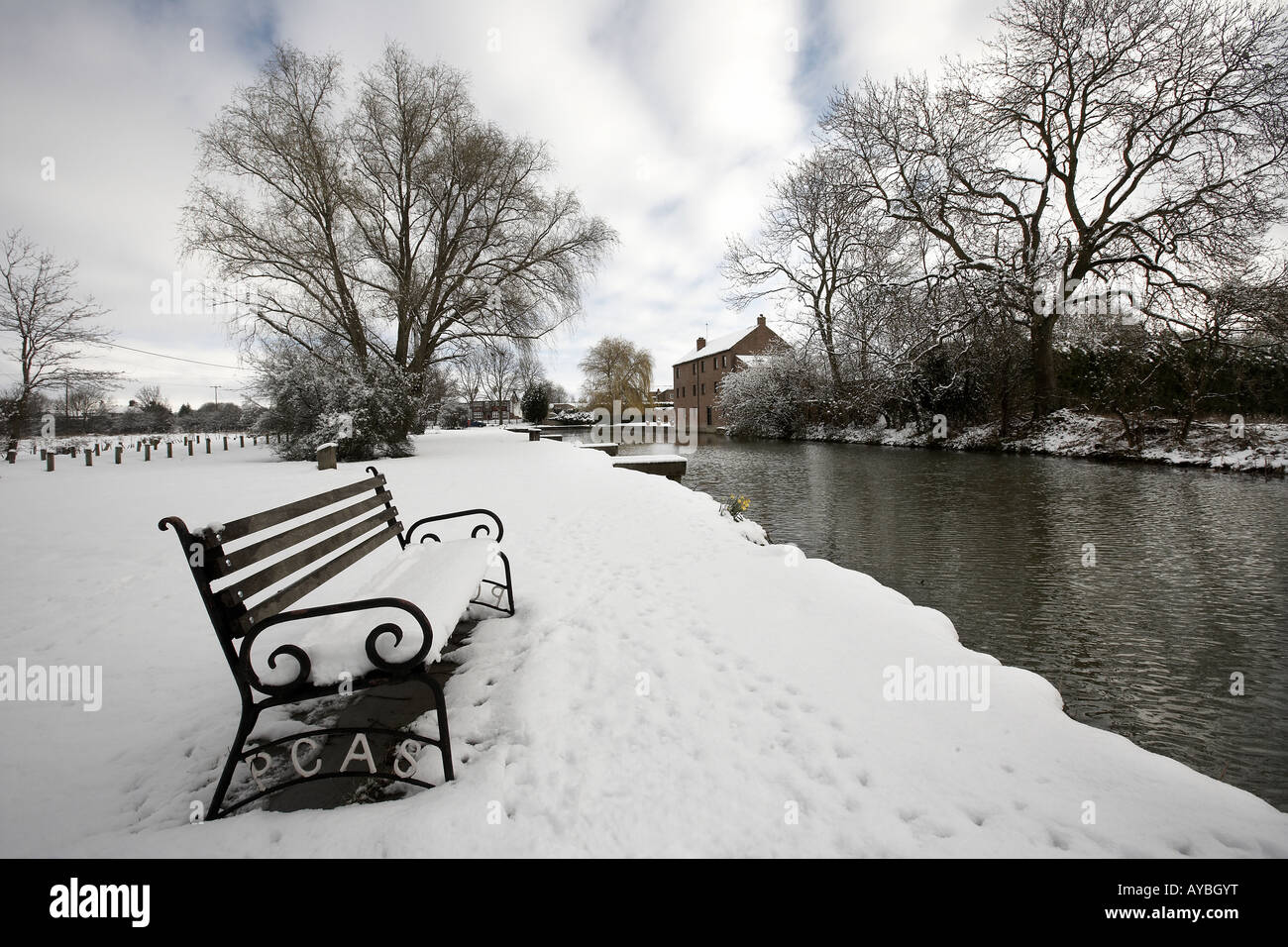 Pocklington canal carpeted in snow East Yorkshire England UK Stock Photo