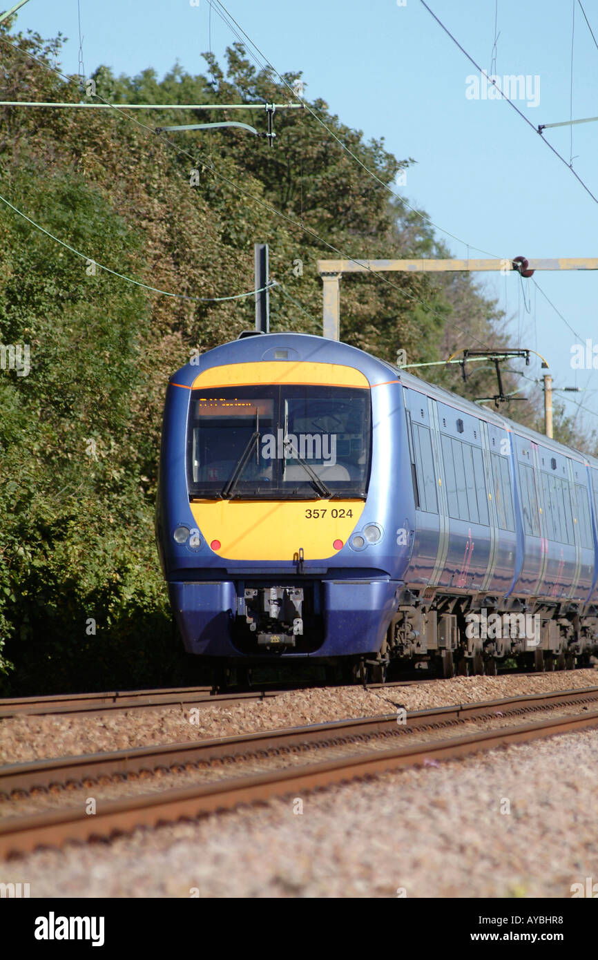 C2C train at speed Southend on Sea to London train service England