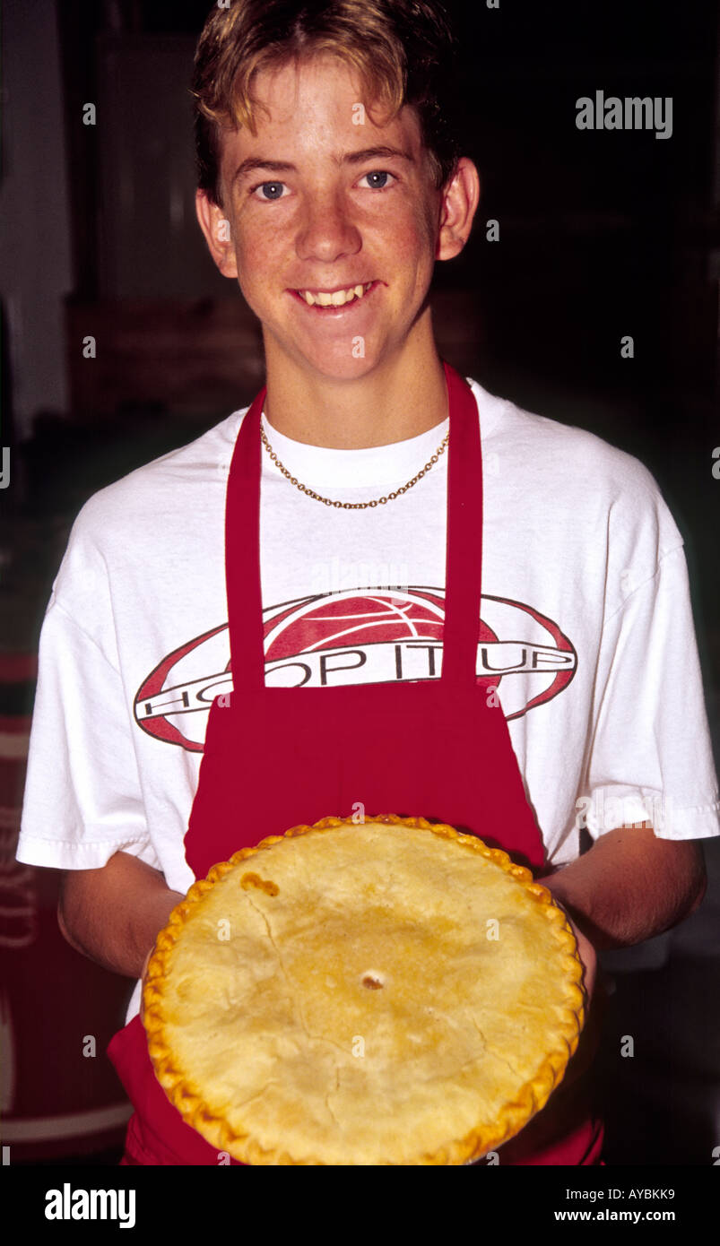 MR 681-C Pie-maker Jared Cosper produces a pie at the annual Apple Festival in Hillsboro, New Mexico. Stock Photo