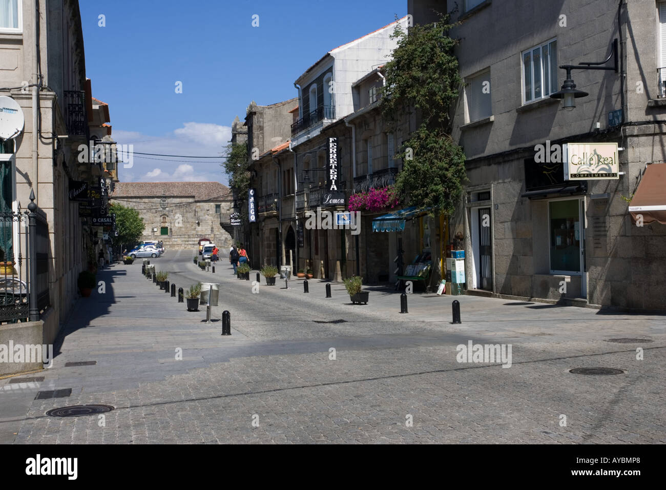 Paved street leading to Plaza de Fefinanes and church Cambados Galicia ...