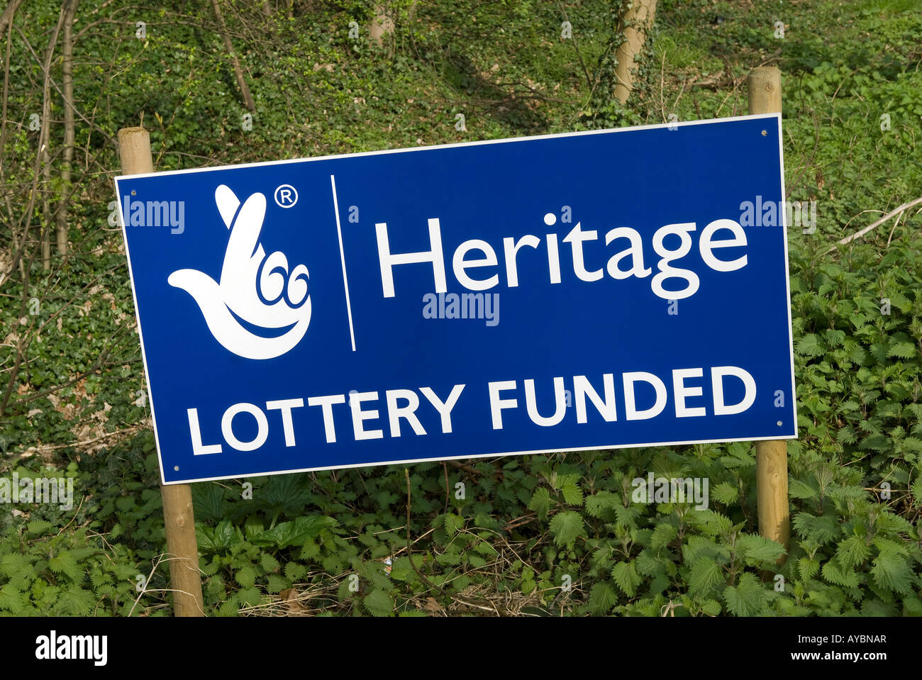 heritage lottery funded project sign in urban park Stock Photo