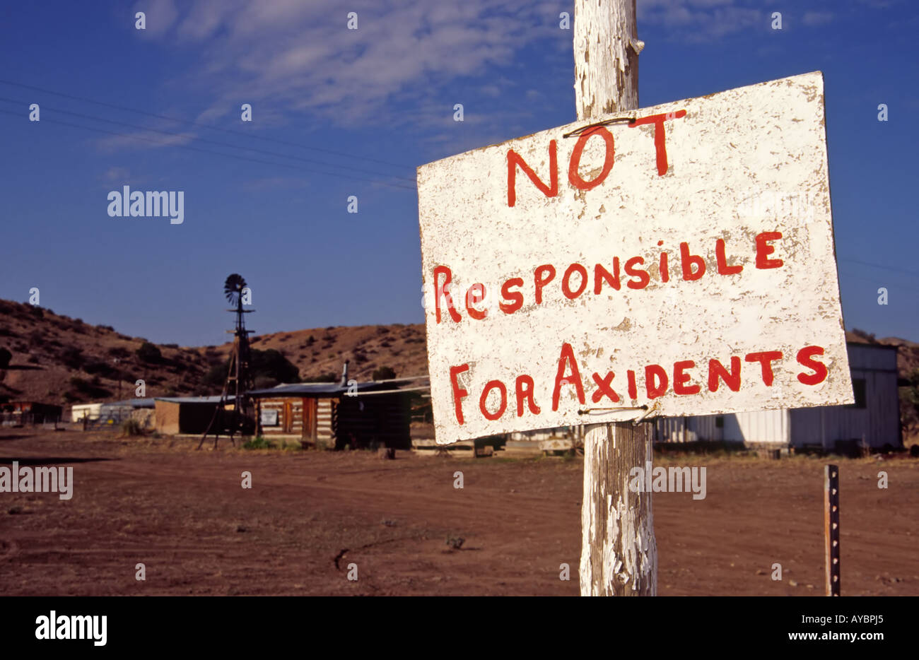 Not Responsible For Axidents ??? - in Hillsboro, New Mexico. Stock Photo