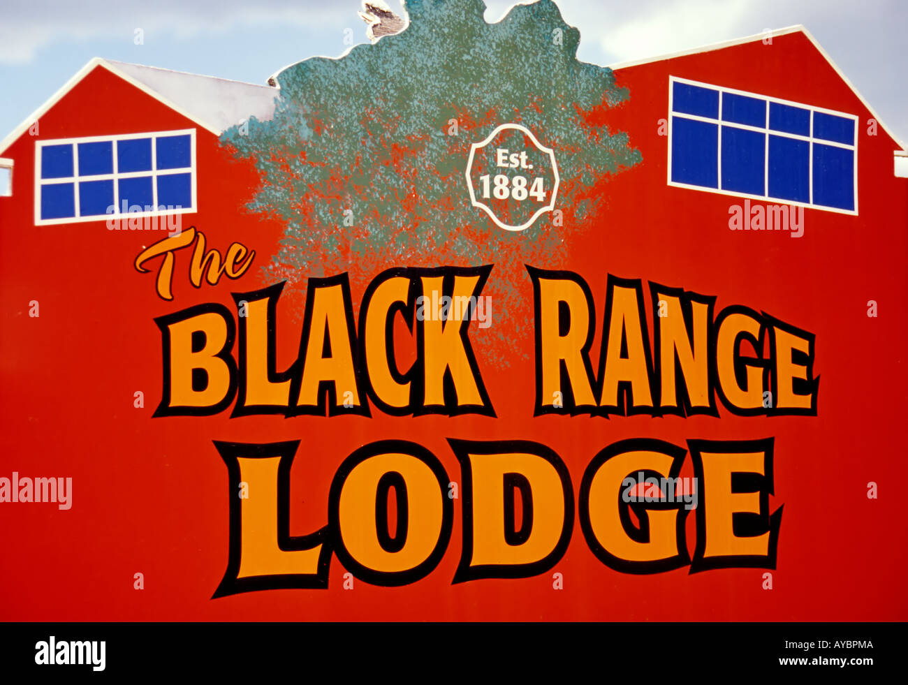 Sign for Black Range Lodge in silver mining and ghost town of Kingston, New Mexico. Stock Photo