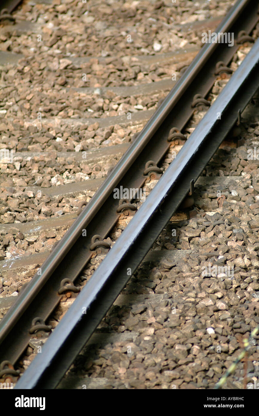 Railway track with third rail 750V DC Stock Photo Alamy