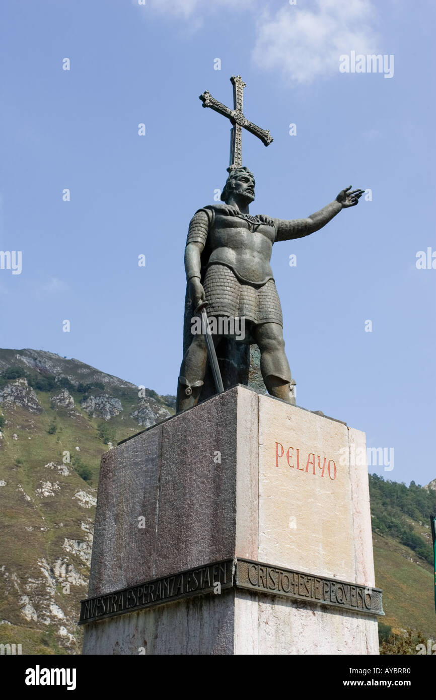 Statue of Pelayo a Visigothic King who repulsed the Moorish armies Cavadonga Asturias Spain Stock Photo