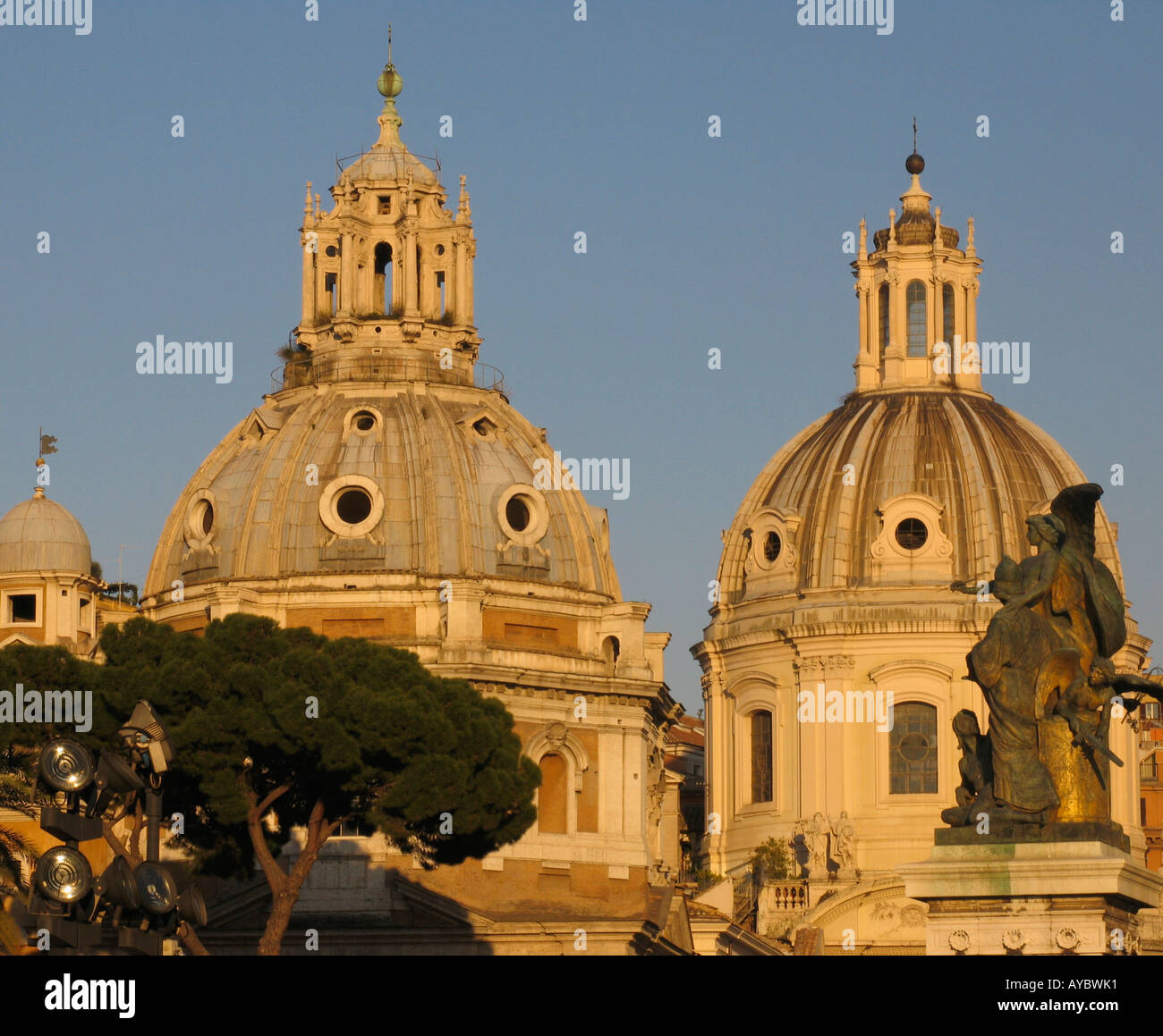 Domes of the churches Santa Maria di Loreto and Sacro Nome di Maria Rome Italy Stock Photo