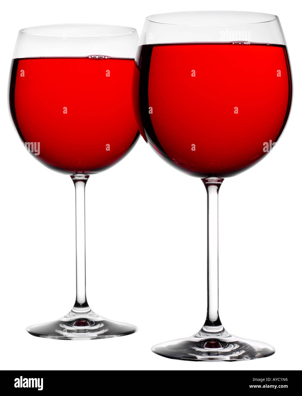 TWO GLASSES OF RED WINE  CUT OUT Stock Photo