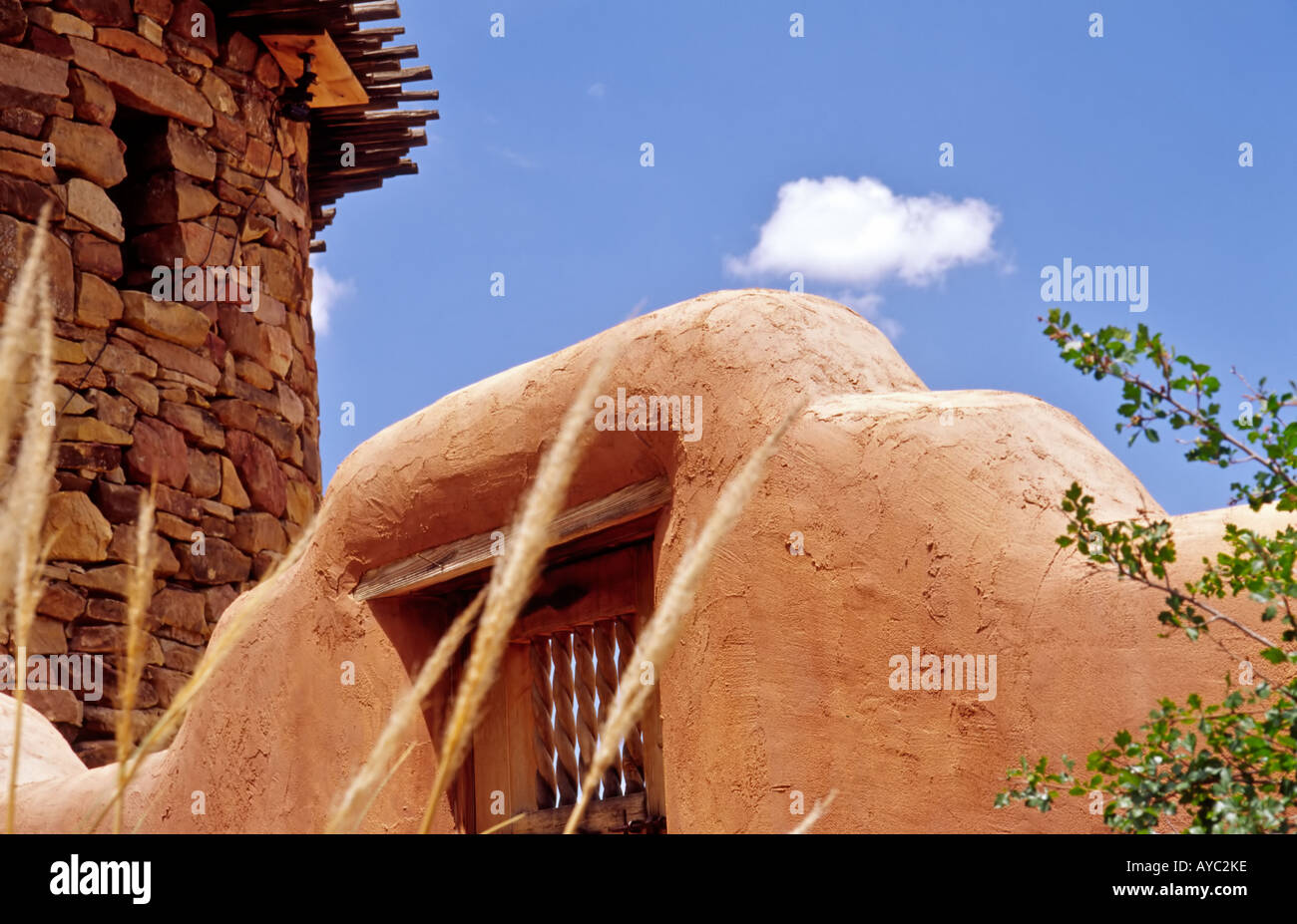 Stone torreon (tower) and adobe gate at el Rancho de las Golondrinas, a