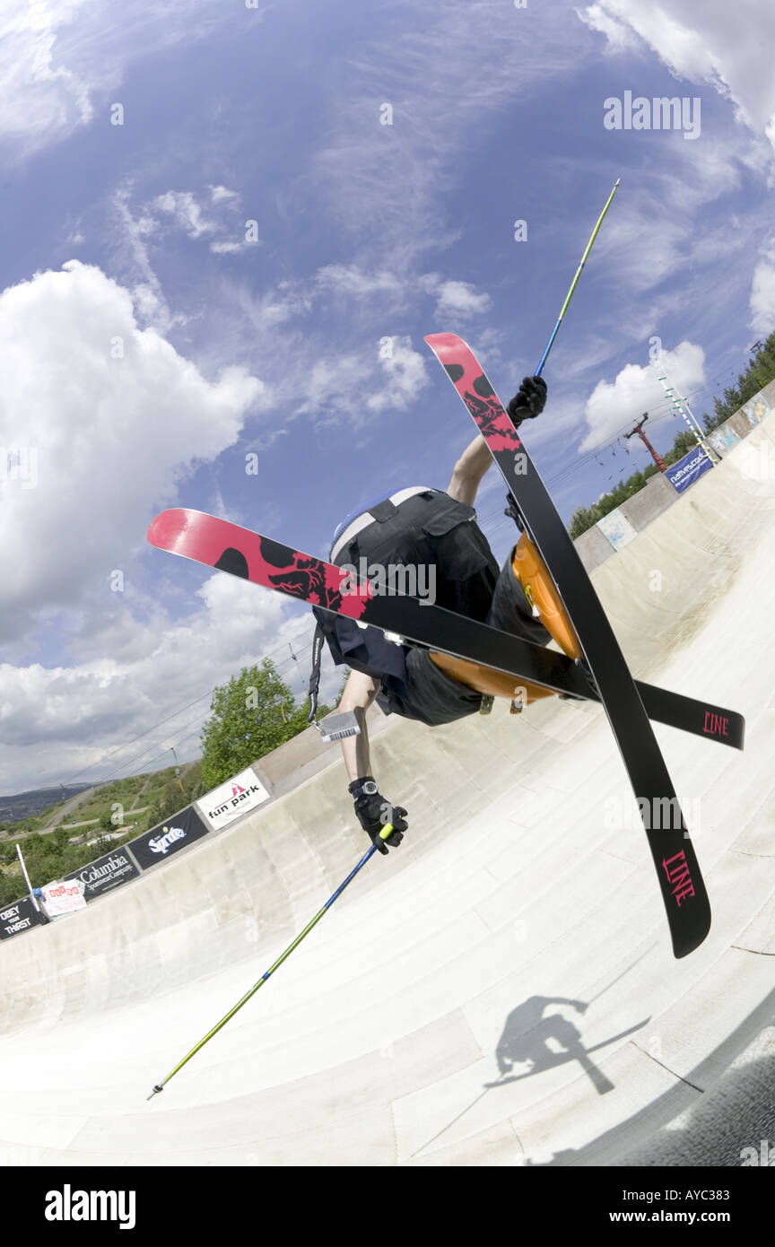 Skier in Plastic Half Pipe Stock Photo Alamy