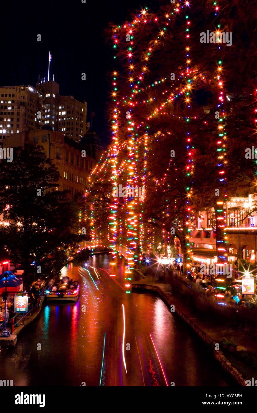 San Antonio Riverwalk with Christmas Lights Stock Photo Alamy