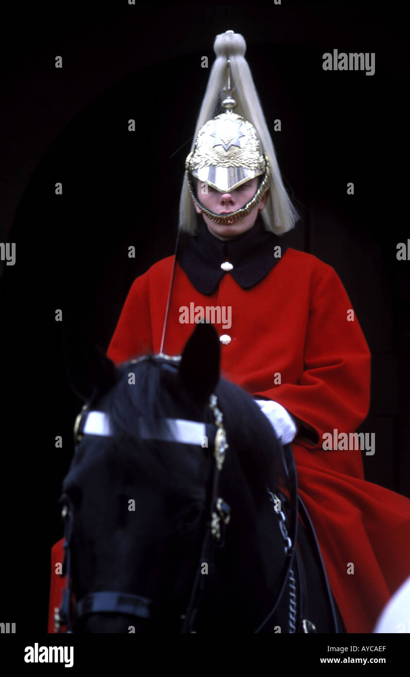 A mounted sentry at Whitehall in Central London Stock Photo