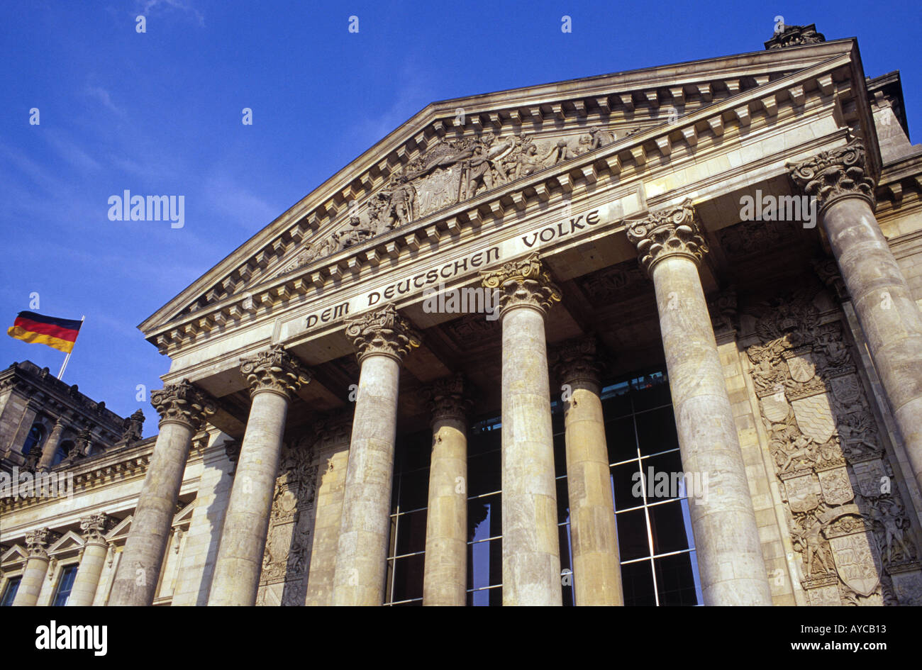 Looking up at the Reichstag in Berlin Germany Stock Photo