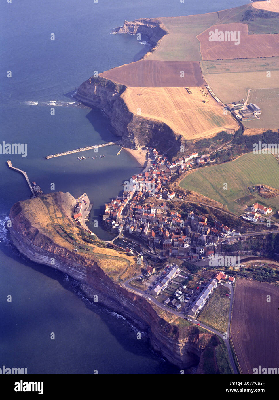 Staithes North Yorkshire Coast from the air Stock Photo Alamy