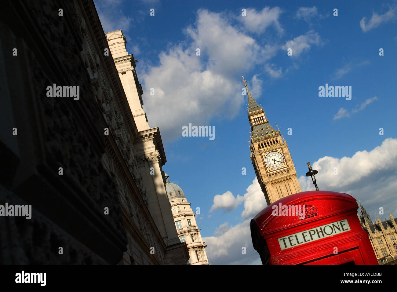 Telephone Box and Houses of Parliament London England UK Stock Photo