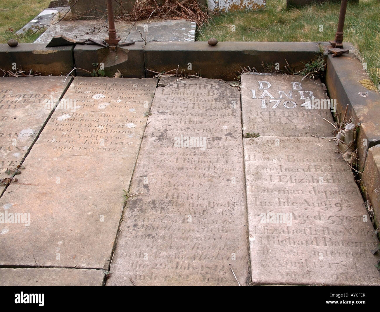 Multiple Headstones in St Giles Church, Hartington Derbyshire England Stock Photo