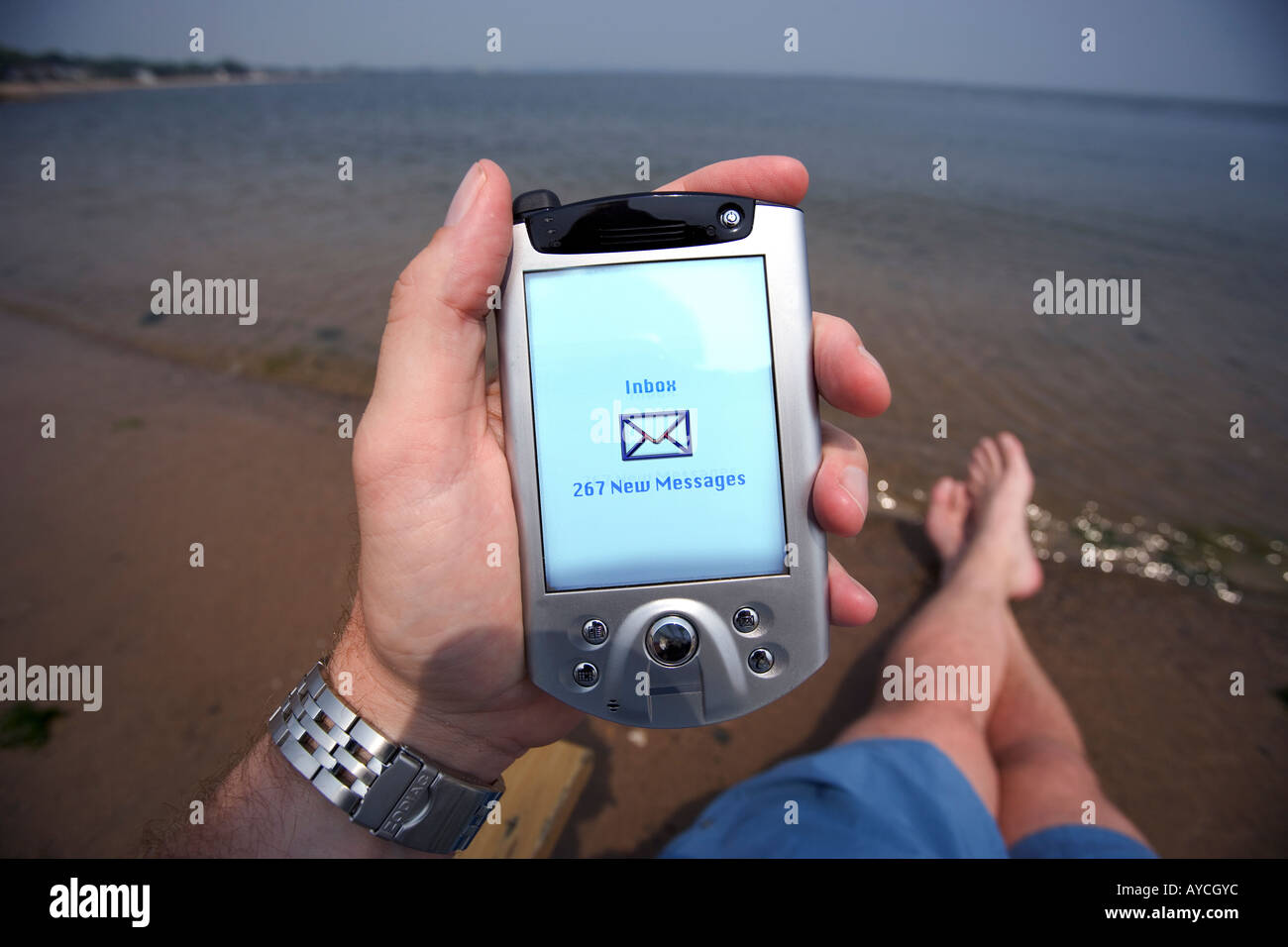 PDA with too many email messages Stock Photo Alamy