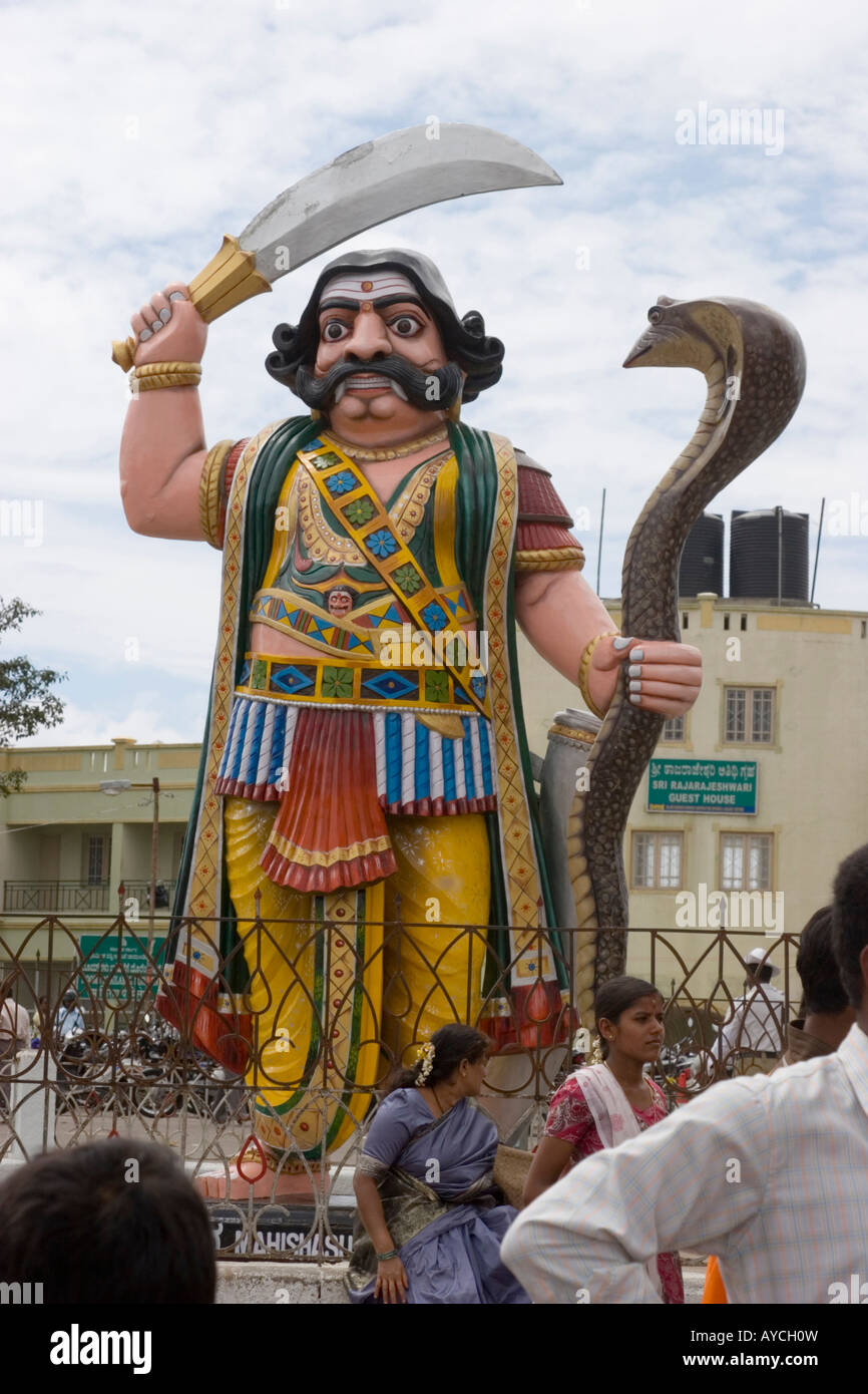 Statue of the demon king Mahishasuran vanquished by Chamundeeswari or Durga Stock Photo