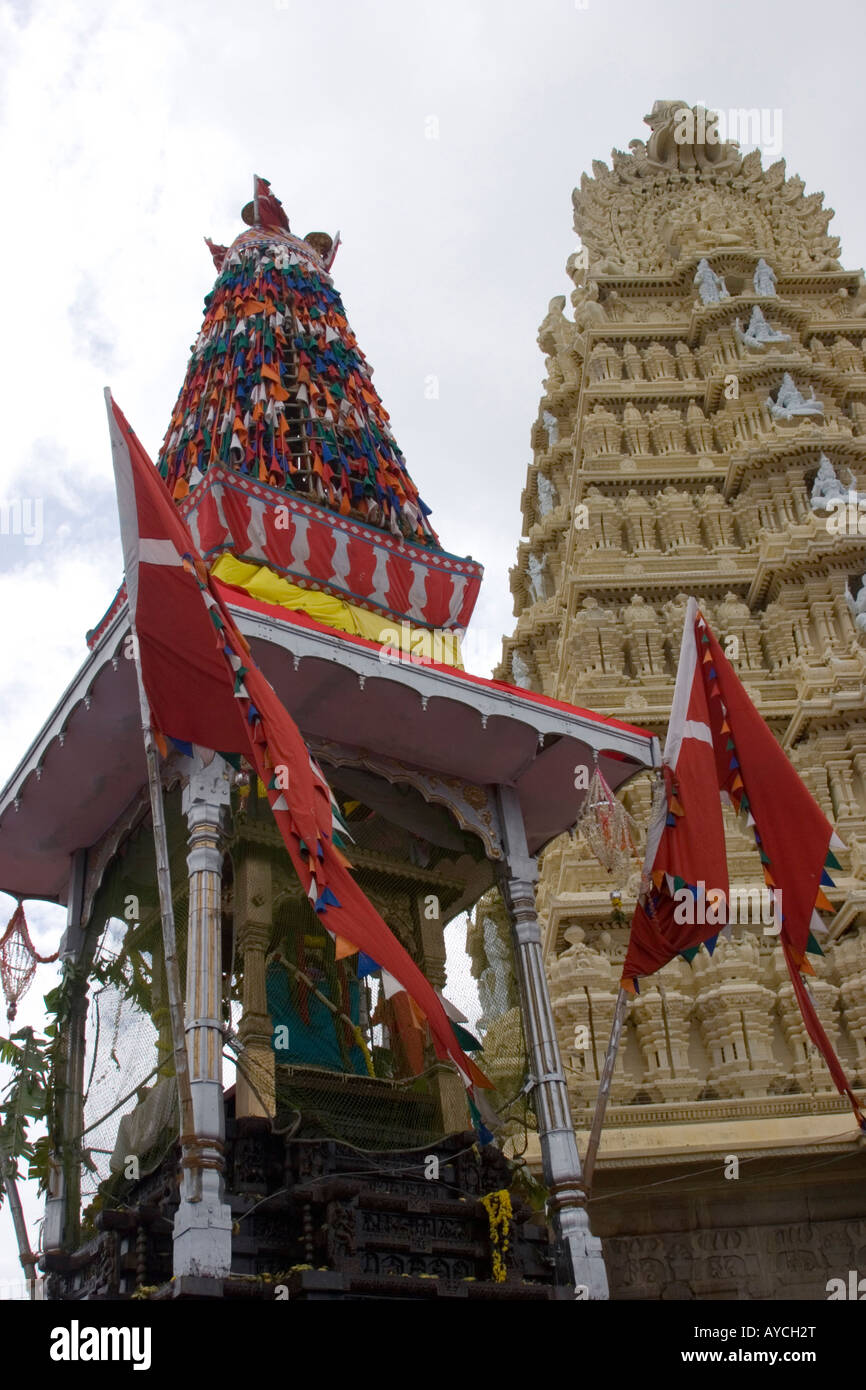 Festival outside the Chamundeeswari Temple in the Chamundi Hills near Mysore India Stock Photo