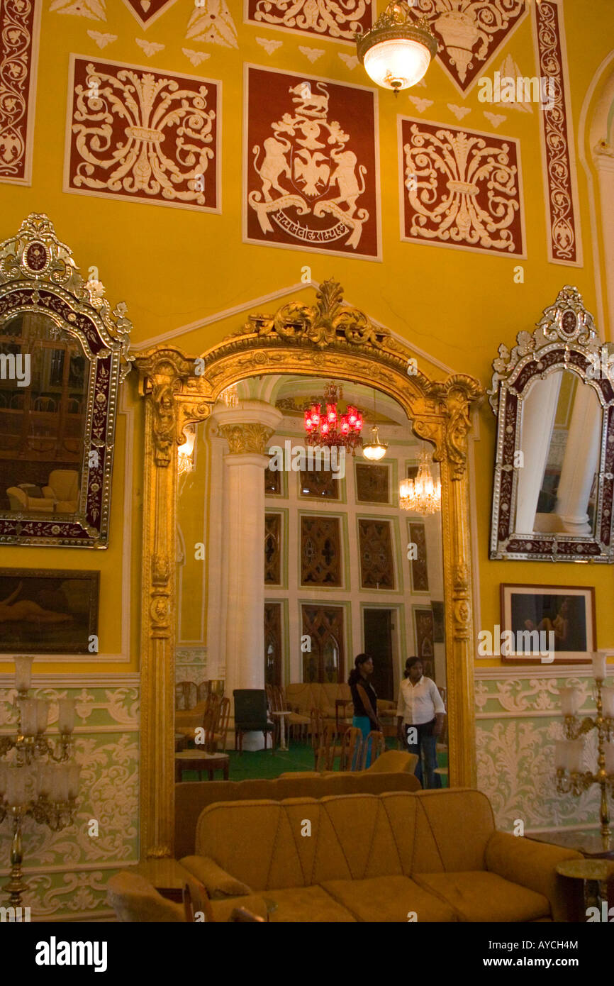Lavish decorated interior of Bangalore Palace in Bangalore India Stock