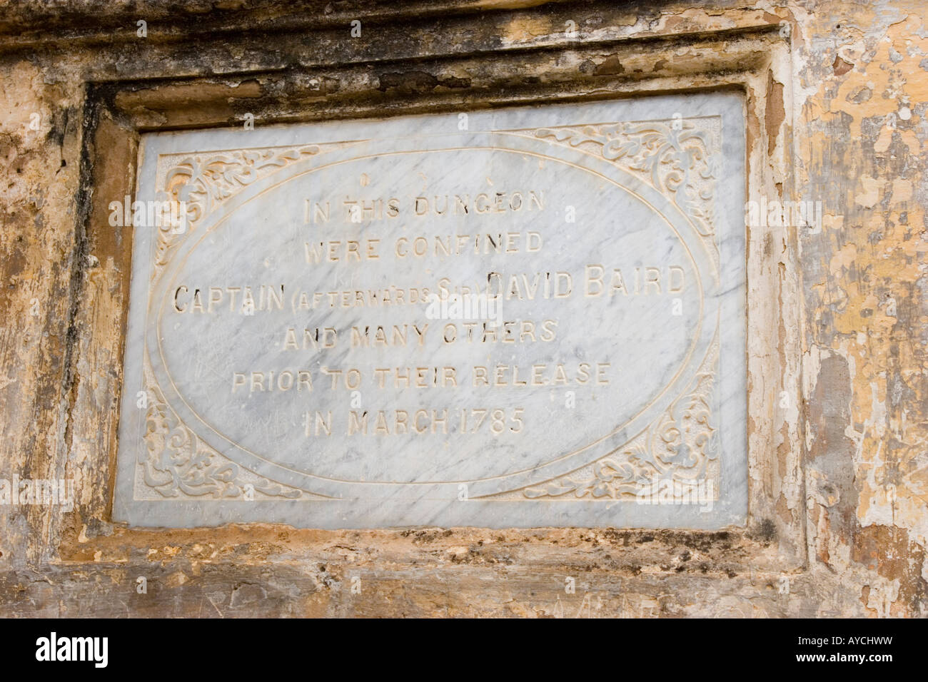 Cell in Bangalore fort in which the captured Sir David Baird was incarcerated Stock Photo