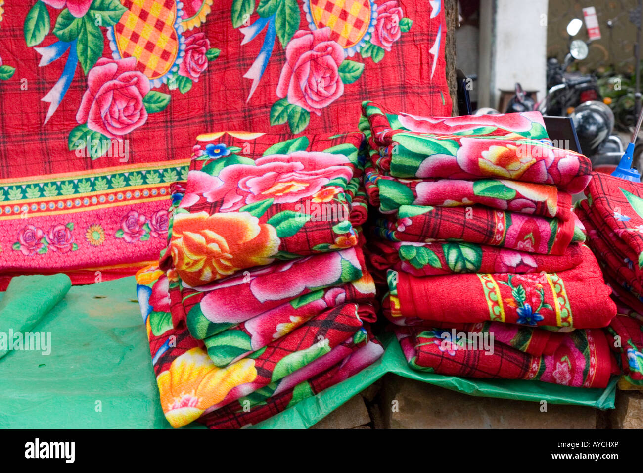 Colourful Indian blankets for sale by the roadside in Bangalore India Stock Photo Alamy