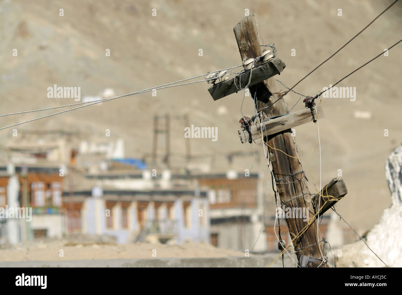 A telephone pole in Leh, Ladakh, India Stock Photo Alamy