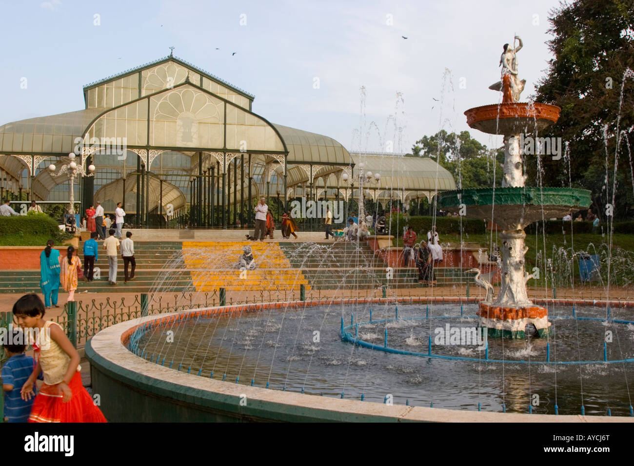The Crystal house and water fountain in Lalbagh Botanical Garden