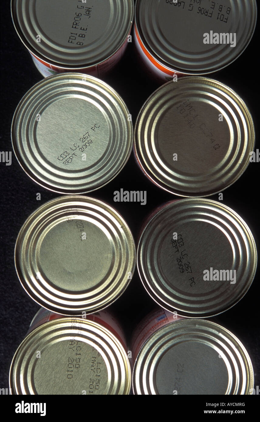 The tops of tinned food cans Stock Photo