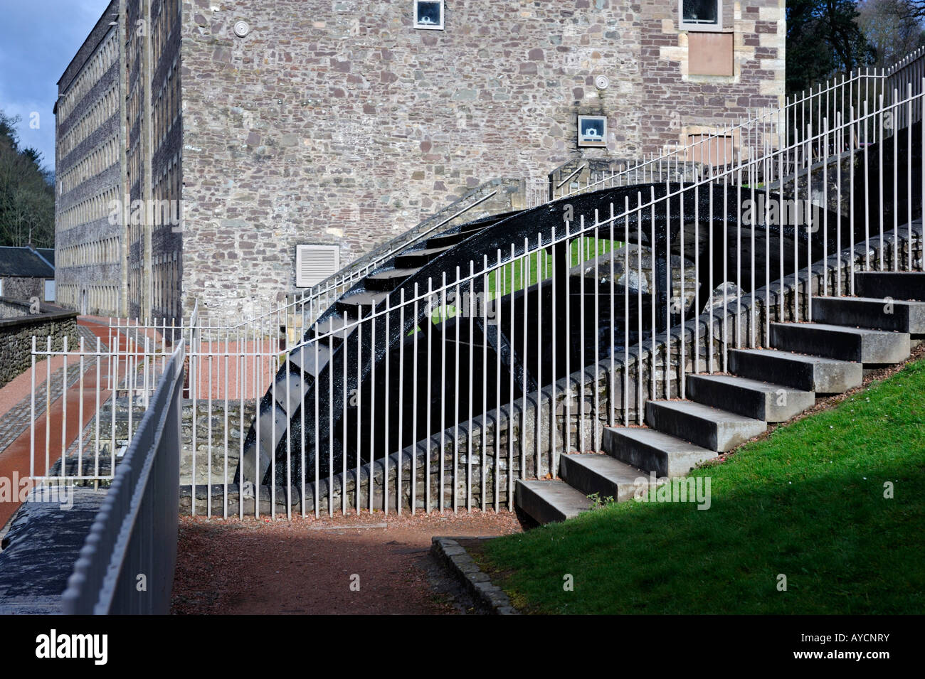 Waterwheel, New Lanark, Lanarkshire, Scotland,  United Kingdom, Europe. Stock Photo