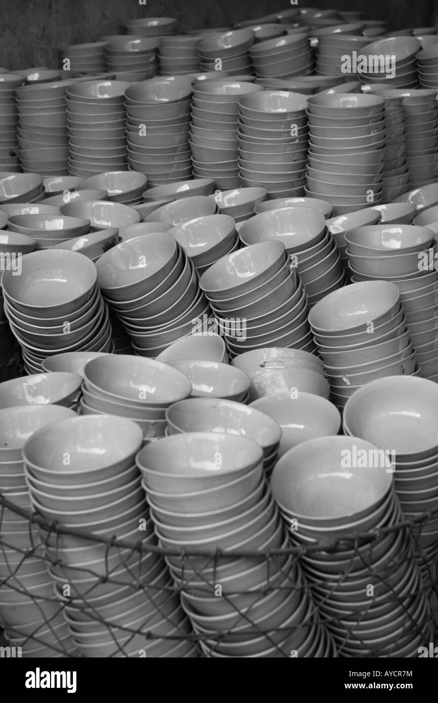 stacked ceramic bowls, Bat Trang, ceramic village, Hanoi, Vietnam Stock