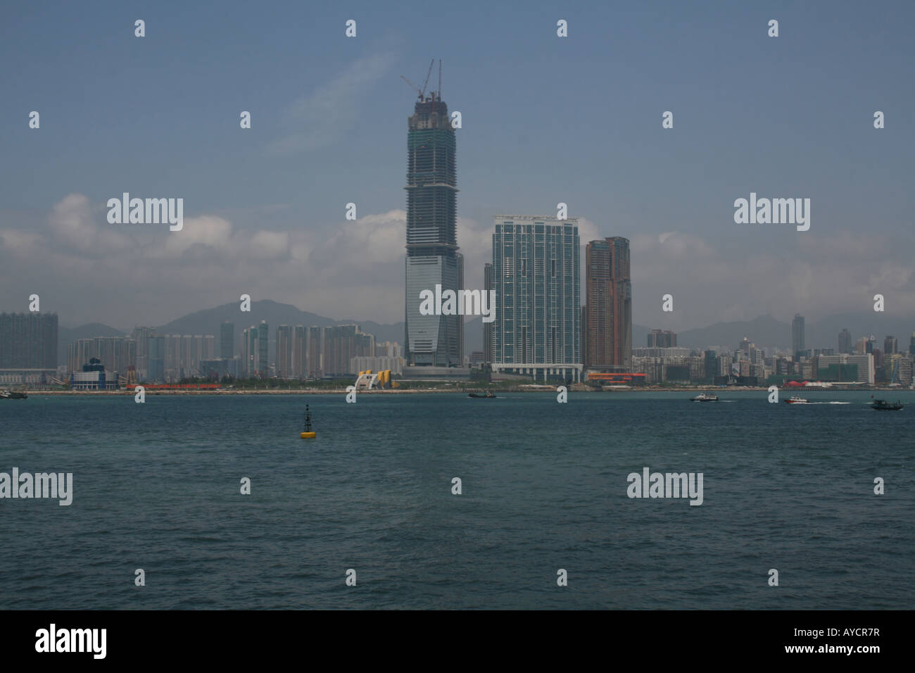 International Commerce Center part of Union Square Development West Kowloon viewed from Hong Kong Island  April 2008 Stock Photo