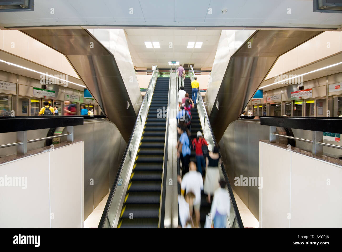 the very clean escalator moving staircase stairmoving MRT station  underground SINGAPORE CITY asia Stock Photo