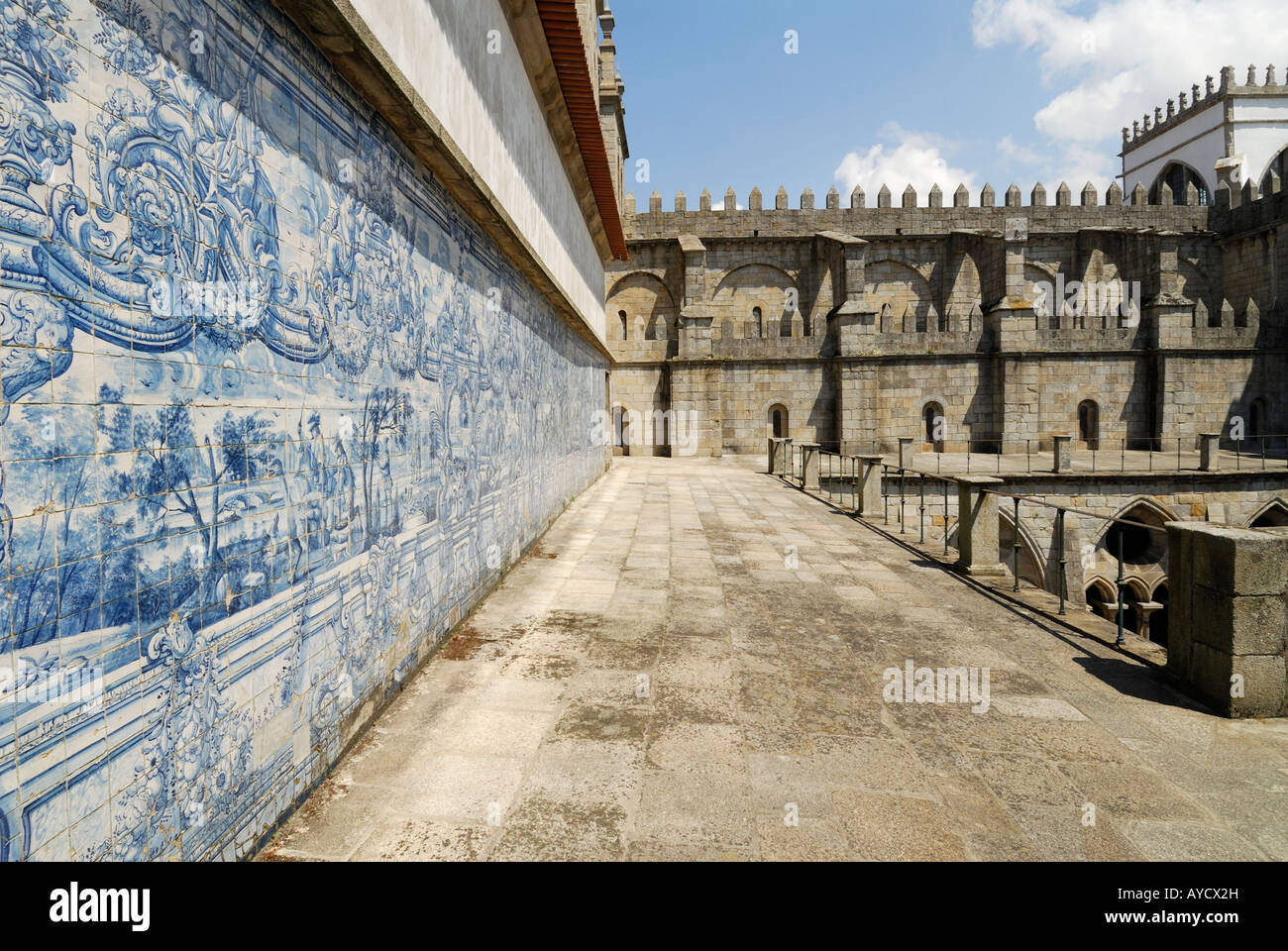 Porto Portugal Baroque Azulejos tilework inside the cloister of the Sé cathedral Stock Photo