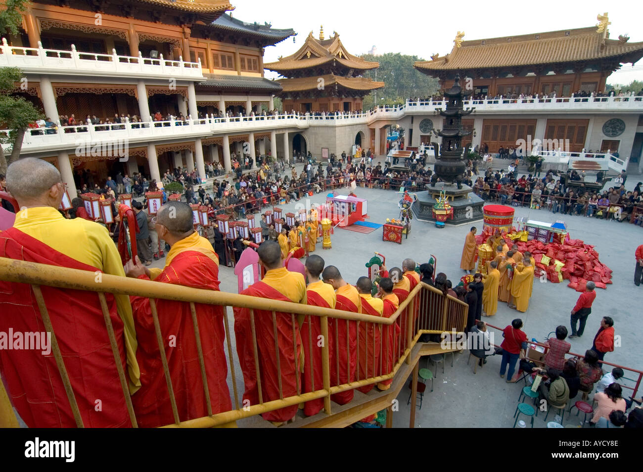 Buddhist monks during a religious procession at Jingan Temple, in ...