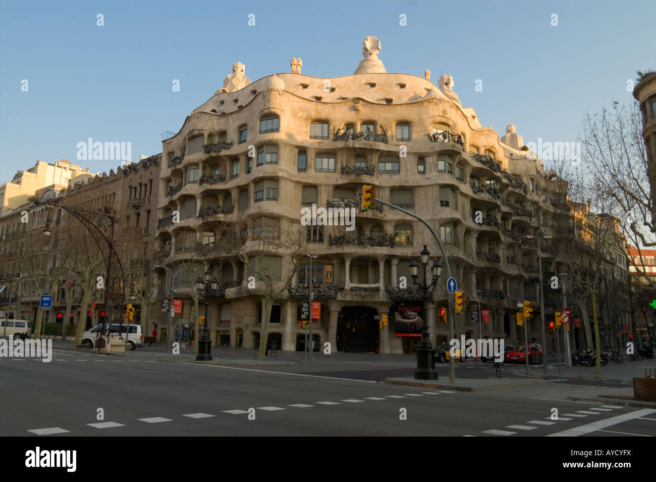 'Casa Mila' ('La Pedrera') by Catalon architect Antonio Gaudi in Barcelona on a February morning Stock Photo