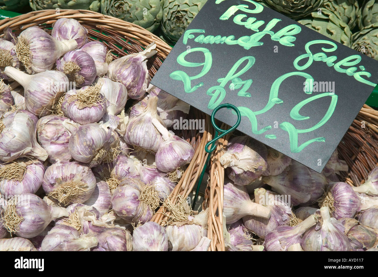 French garlic for sale on a food stall at the Brighton Food and Drink Lovers Festival New Road Brighton East Sussex UK Stock Photo