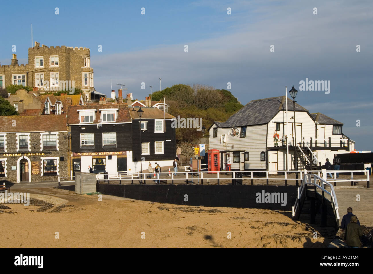 The harbour and Viking Bay, Boradstairs, Kent, United Kingdom,  showing Bleak House where the author Charles Dickens stayed Stock Photo