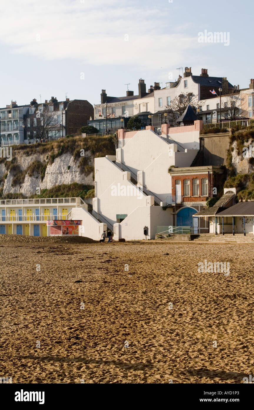 Viking Bay, Broadstairs, Kent, United Kingdom, showing beach chalets