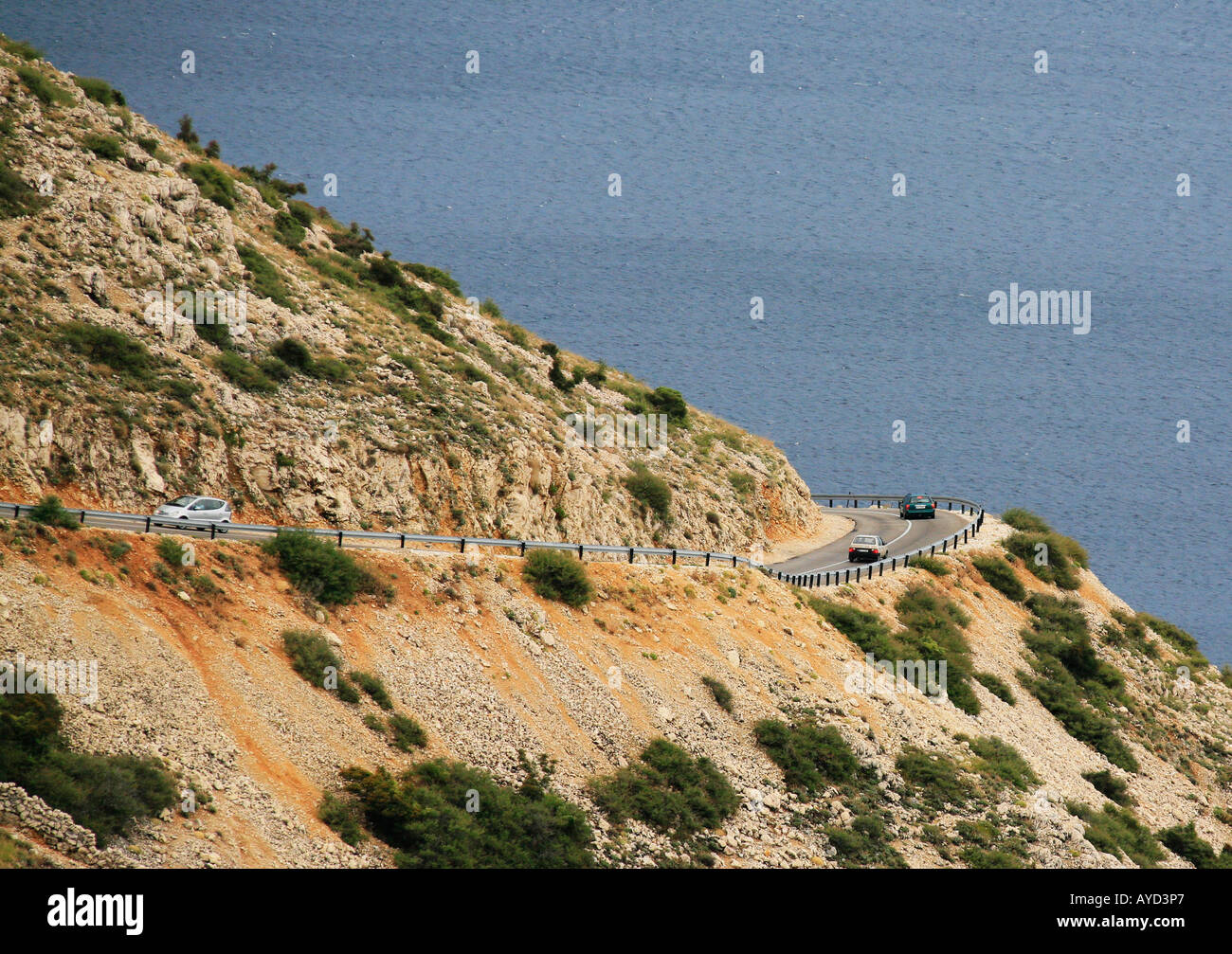 Cliff top road on Krk island, Croatia Stock Photo