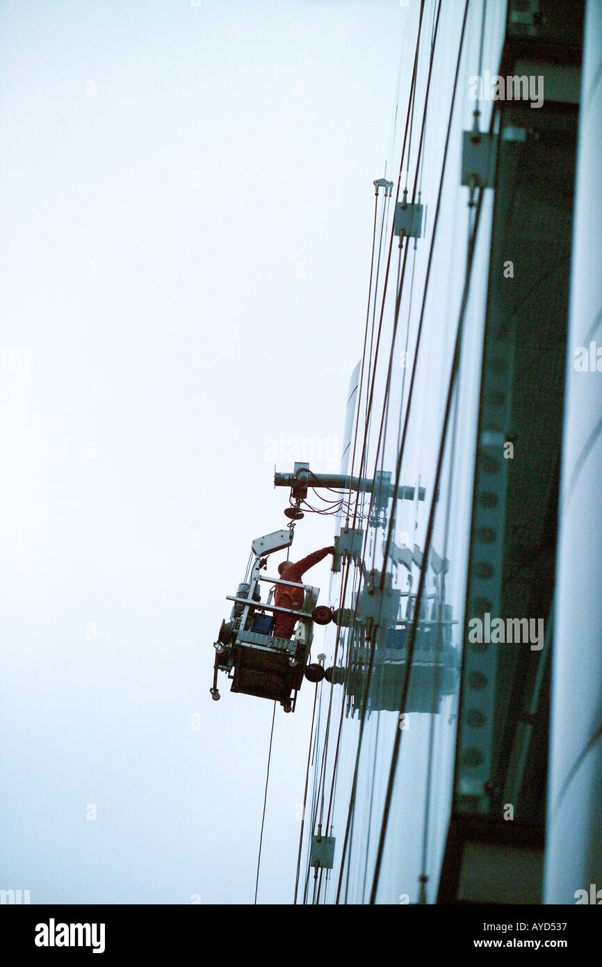 Window cleaning on skyscraper Stock Photo Alamy