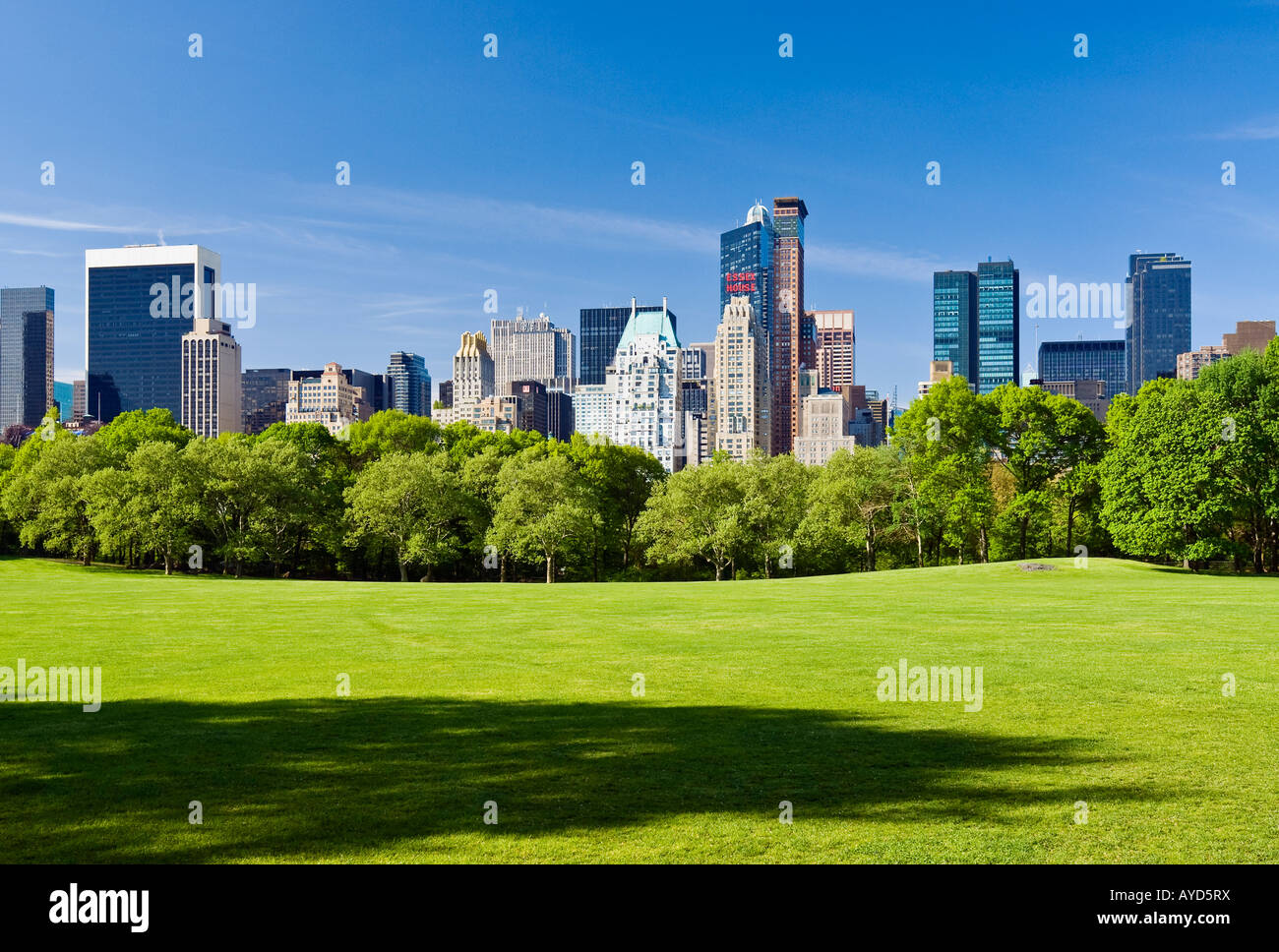 New York City, Central Park in springtime with view of Midtown Manhattan Skyline. Stock Photo