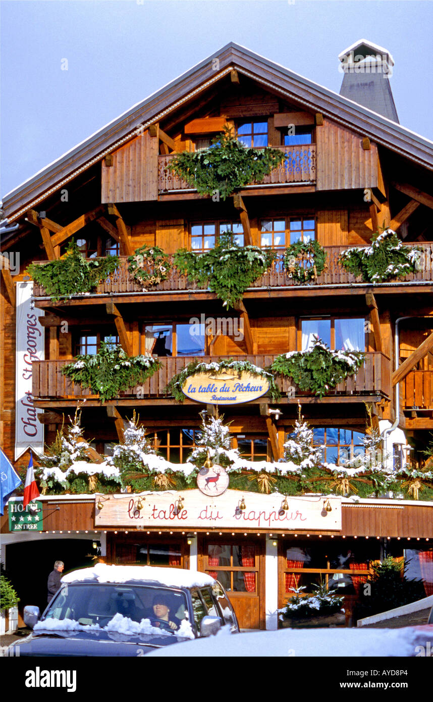 Hotel and specialty Restaurant in 'Megève' {'Megeve'] 'Haute Savoie', France Stock Photo