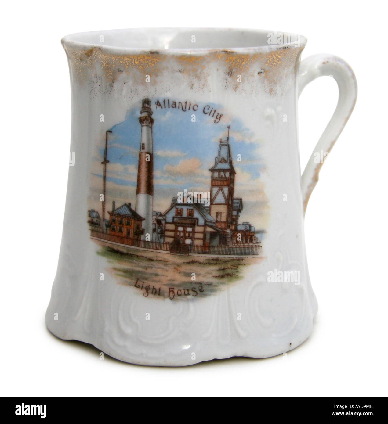 Circa 1900 Atlantic City, New Jersey souvenir china depicting Absecon Light. This image has a clipping path. Stock Photo
