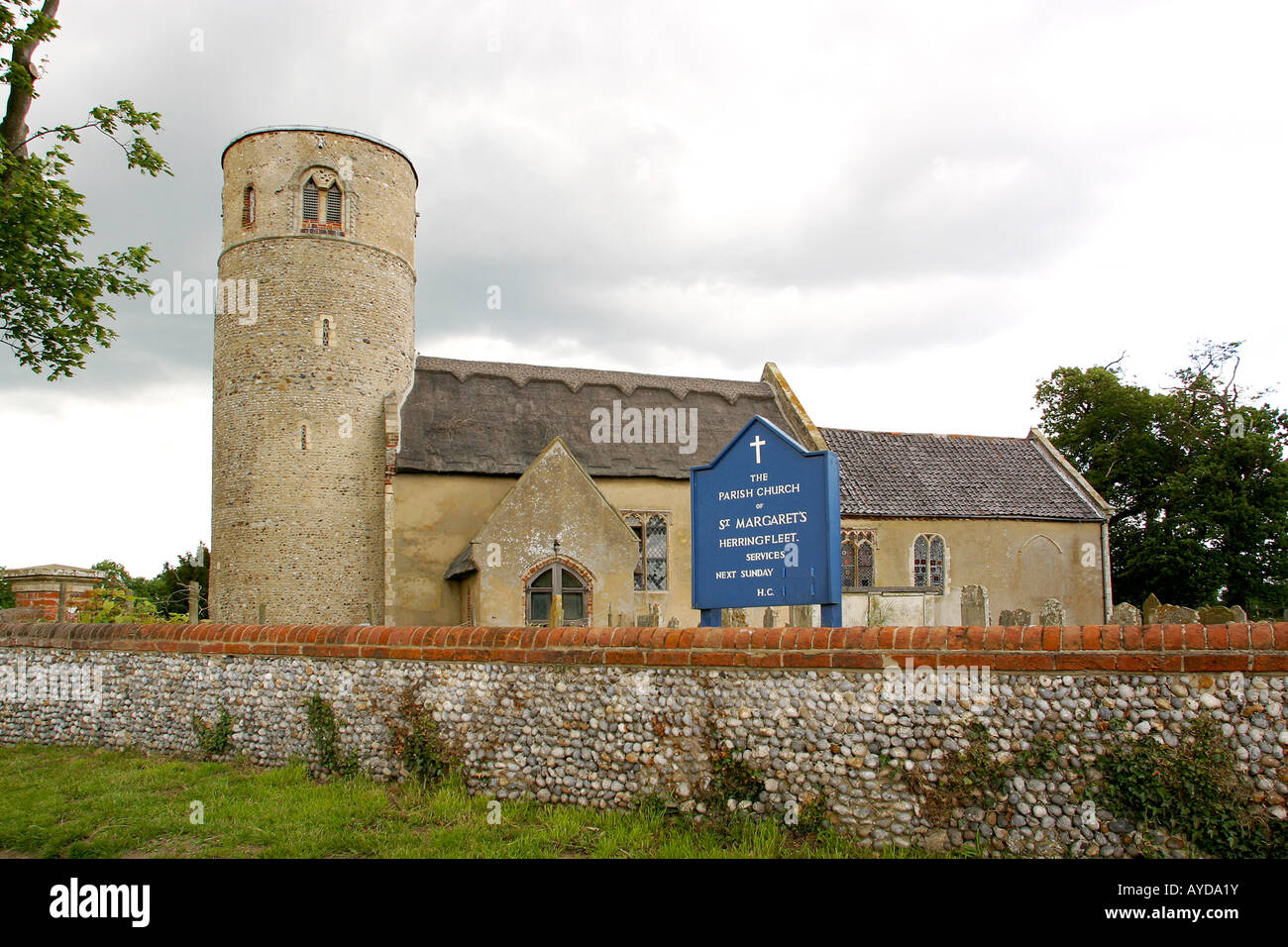 UK Norfolk Broads Herringfleet St Margarets Church characteristic round tower Stock Photo