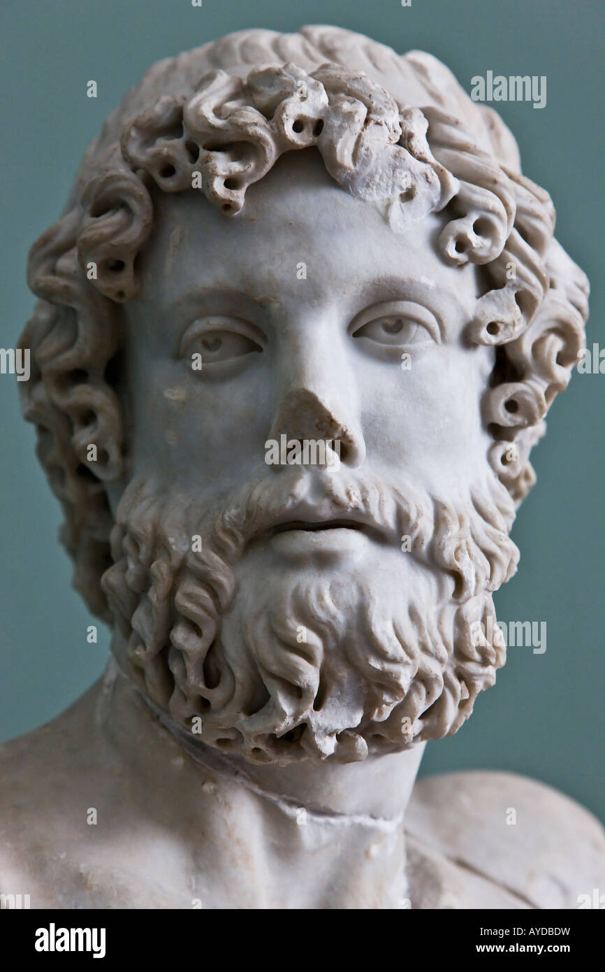 Marble sculpture of Zeus the bearded God Stock Photo