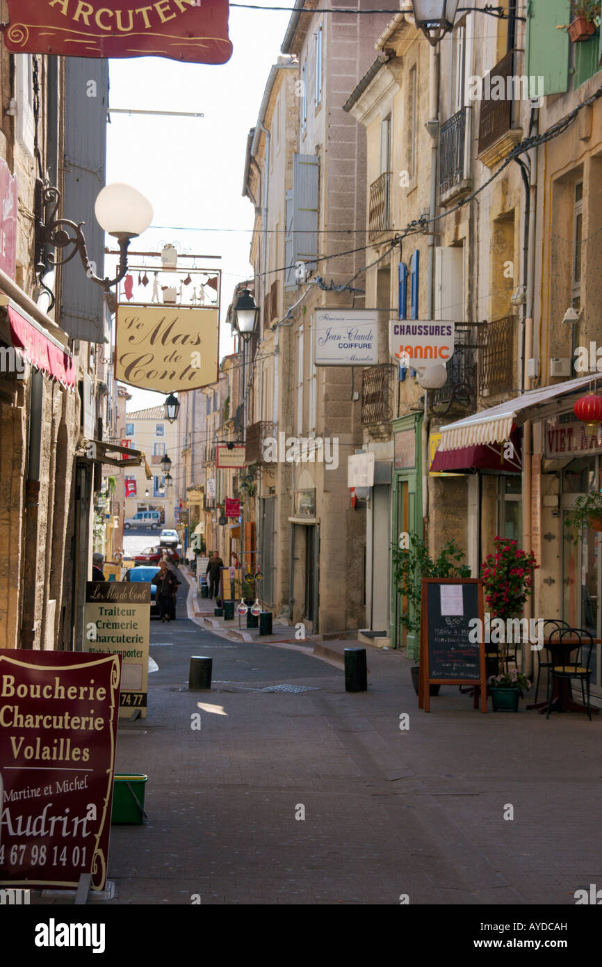 Uzès street scene, shopping area France Stock Photo